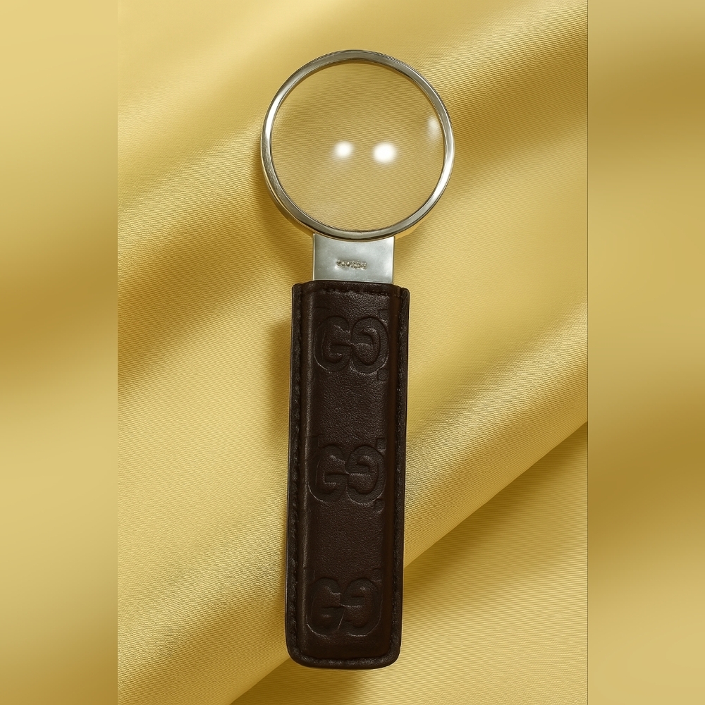 Gucci Brown Leather Magnifying Glass Keychain